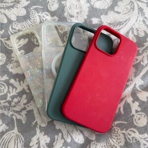 Red, Green, Clear and Iridescent iPhone 14 Pro Max Case Set